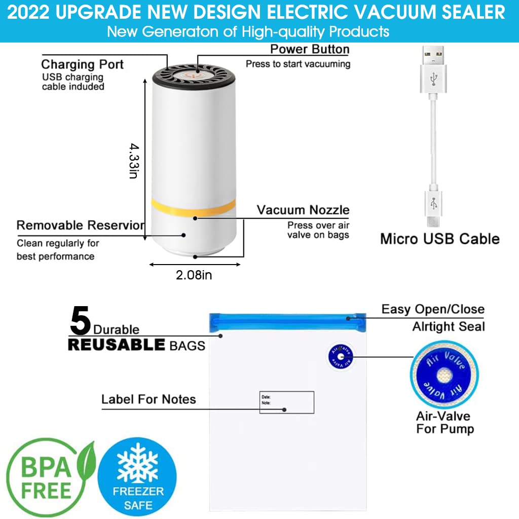 HASTHIP Portable Vacuum Sealer Set, USB Rechargeable Handheld Pump, with 5 Reusable Zipper Vacuum Bags, Automatic Vacuum Air Sealing Machine, Easy to Clean and Keep Fresh HASTHIP Portable Vacuum Sealer Set, USB Rechargeable Handheld Pump, with 5 Reusable Zipper Vacuum Bags, Automatic Vacuum Air Sealing Machine, Easy to Clean and Keep Fresh